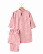 Powder Pink Linen Blend Kurta Co-ord Set for Women