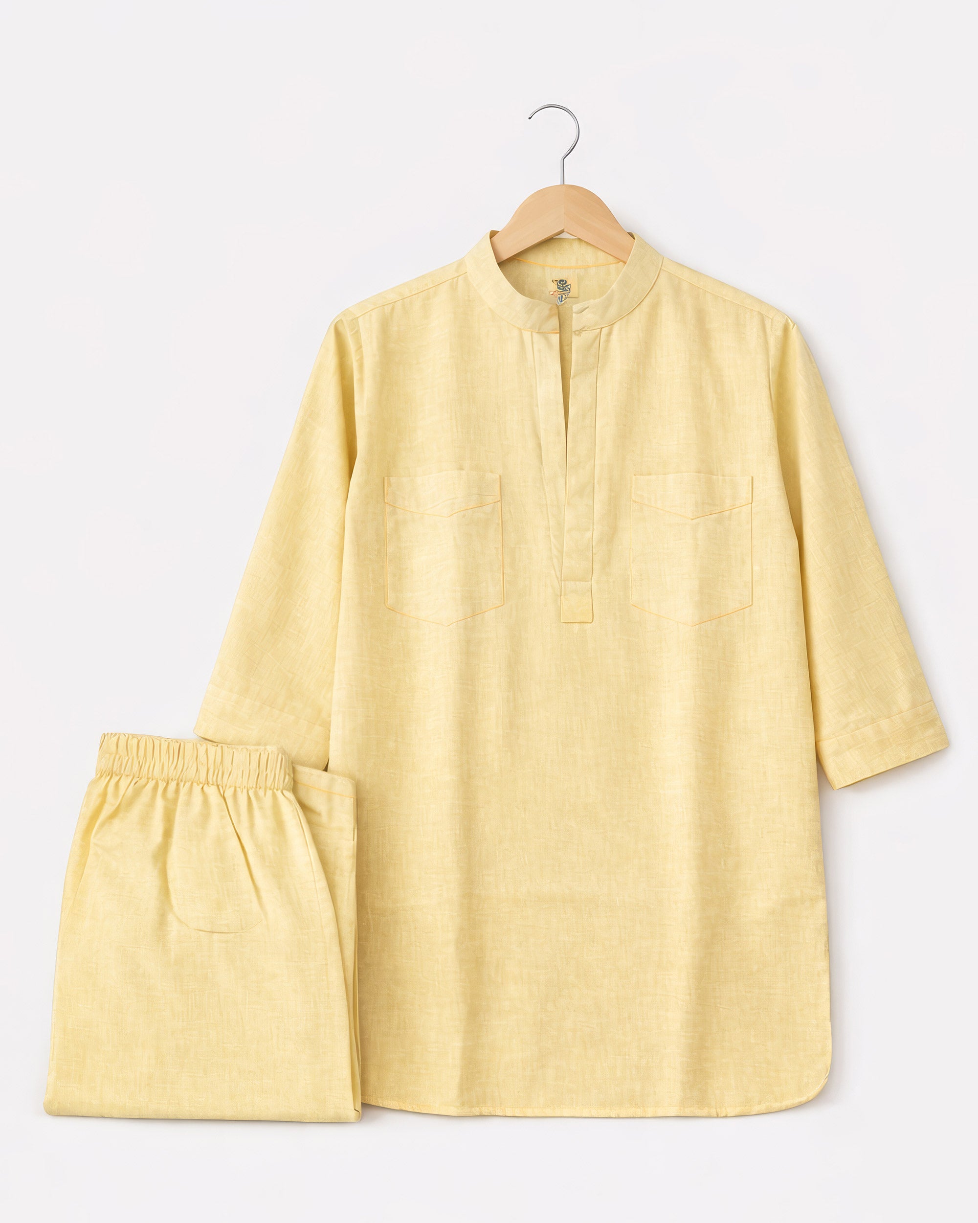 Powder Yellow Linen Blend Kurta Co-ord Set for Women Secondary image