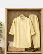Powder Yellow Linen Blend Kurta Co-ord Set for Women
