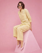Powder Yellow Linen Blend Kurta Co-ord Set for Women