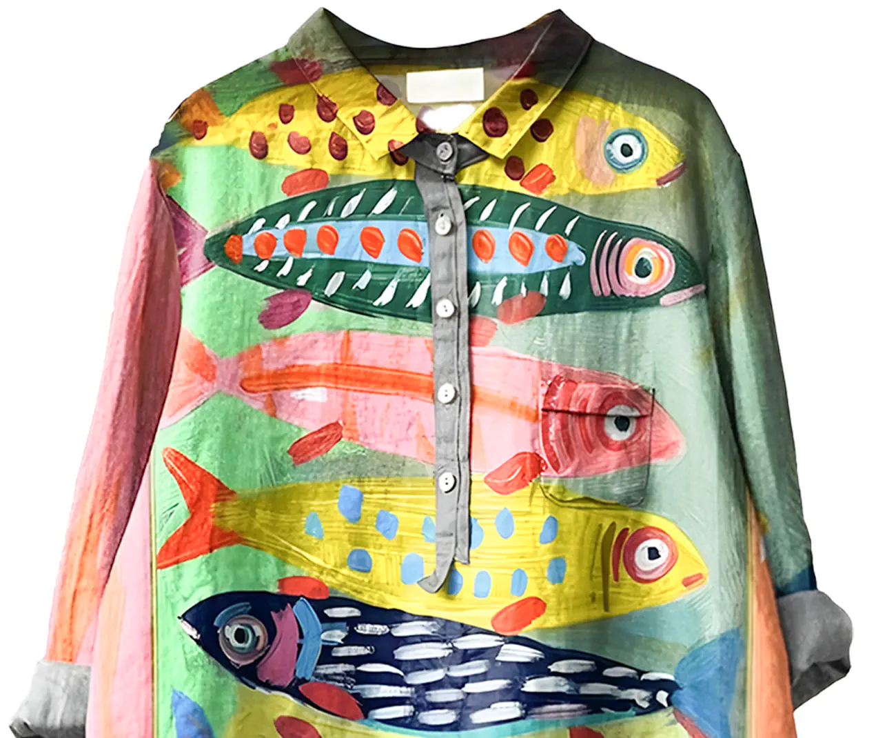 Fish Print Relaxed-Fit Shirt for Women | Poly-Cotton Button-Down Secondary image