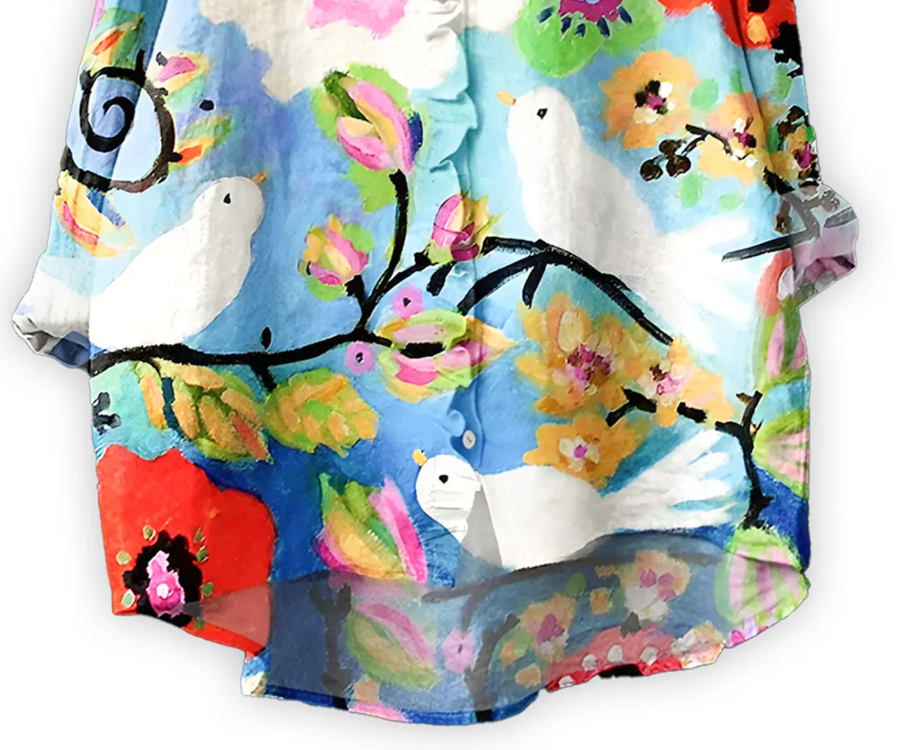 Blue Floral & Bird Printed Relaxed-Fit Shirt for Women | Poly-Cotton