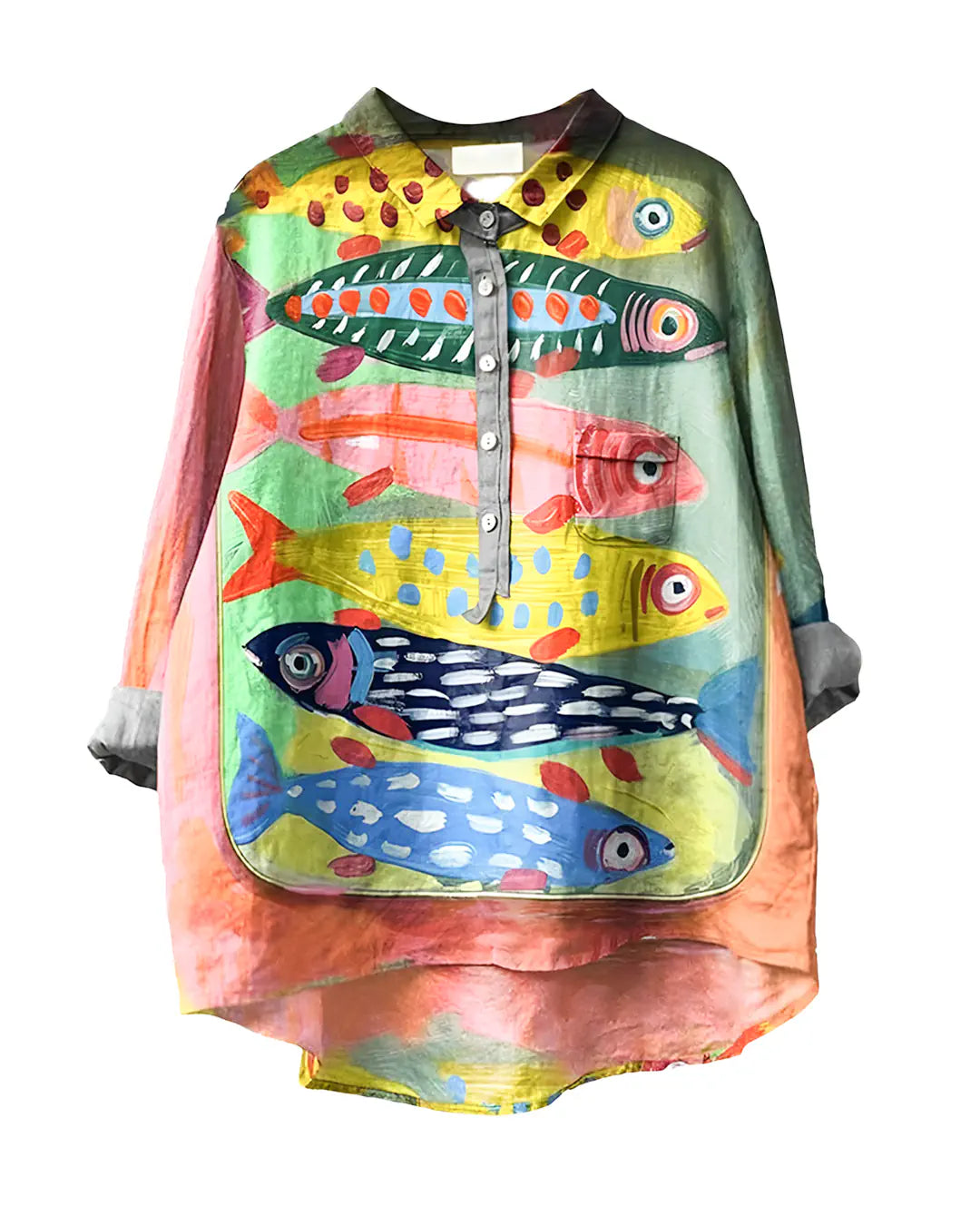 Fish Print Relaxed-Fit Shirt for Women | Poly-Cotton Button-Down Main image