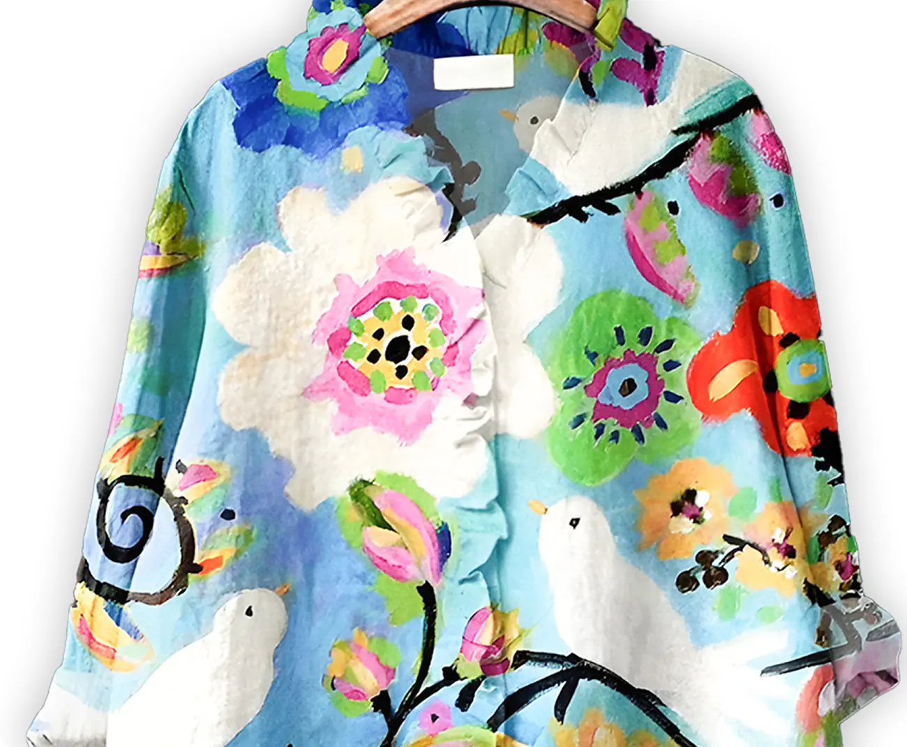 Blue Floral & Bird Printed Relaxed-Fit Shirt for Women | Poly-Cotton Secondary image