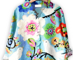 Blue Floral & Bird Printed Relaxed-Fit Shirt for Women | Poly-Cotton