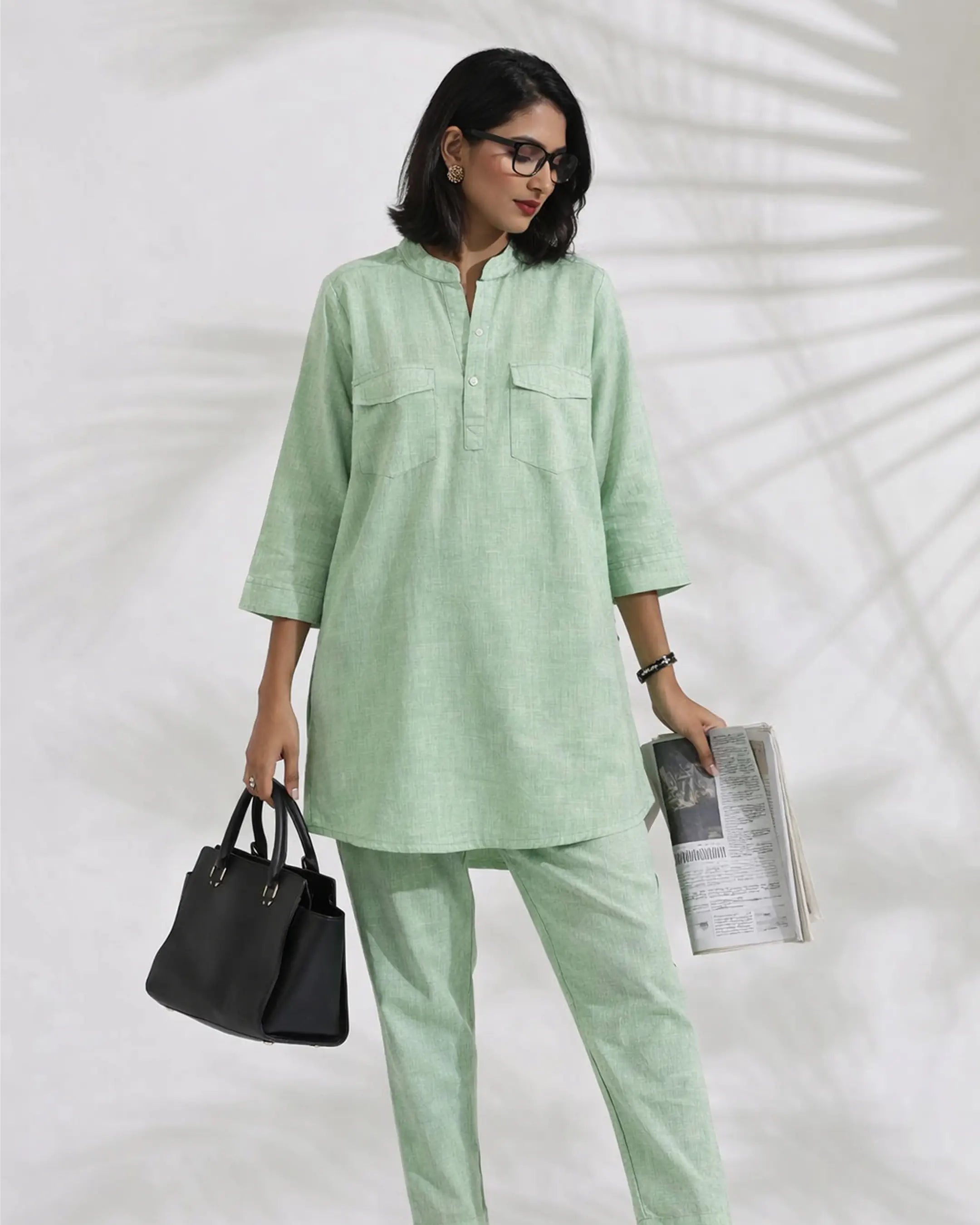 Powder Green Linen Blend Kurta Co-ord Set for Women Main image